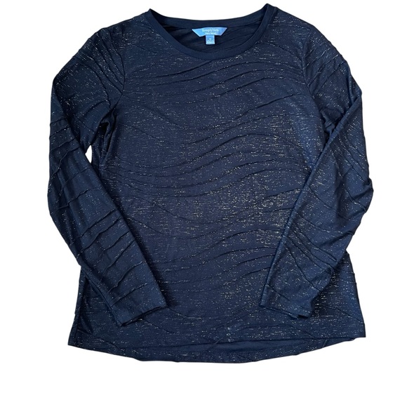 Simply Vera Vera Wang Tops - Simply Vera by Vera Wang Textured Navy Blue & Silver Women's Business Casual Med